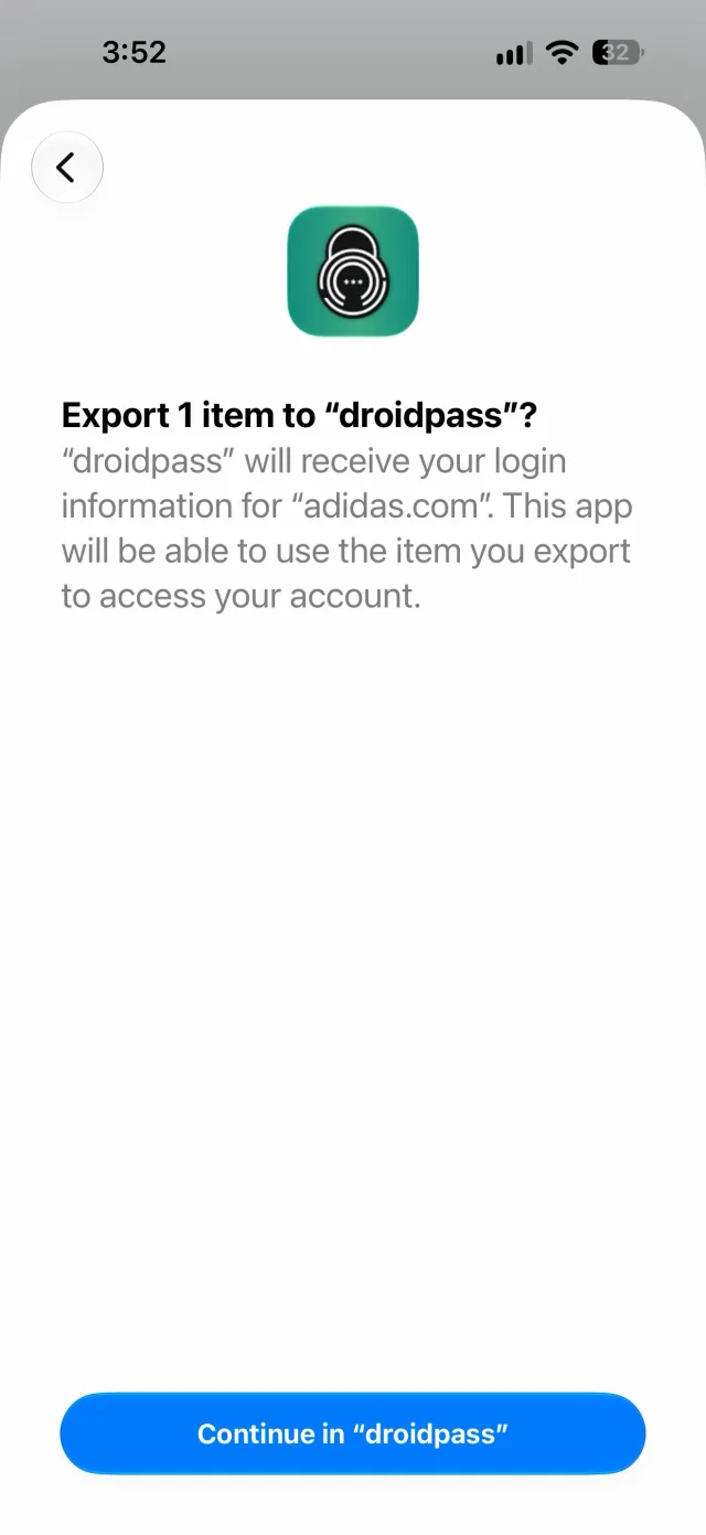 Apple names the destination app and what it is about to receive.