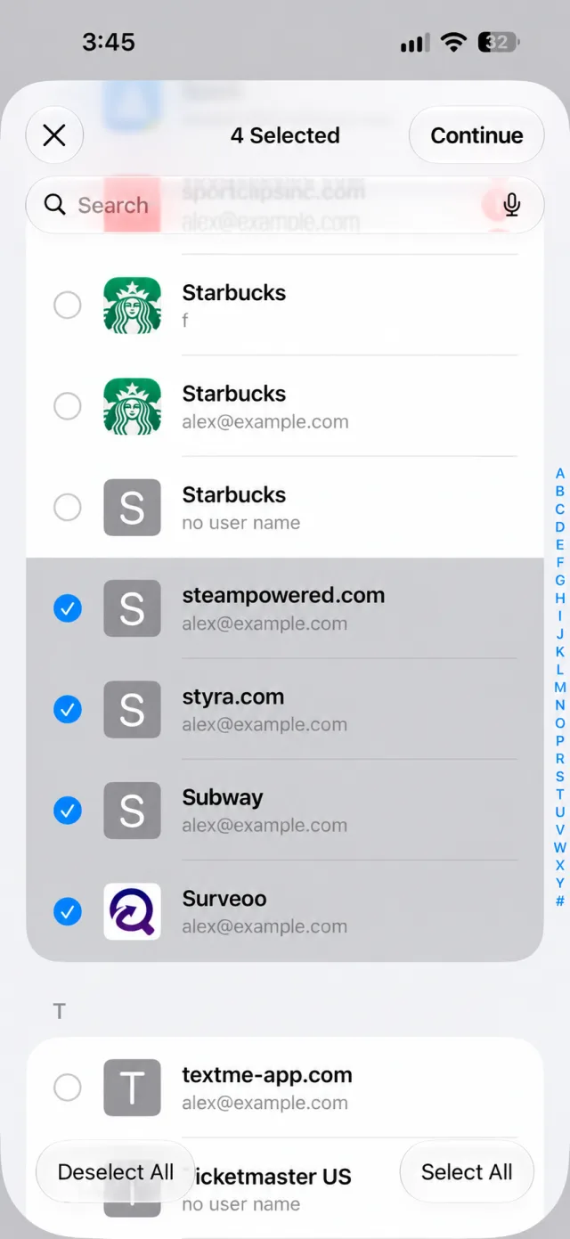 You pick the items. Select All is at the bottom right.