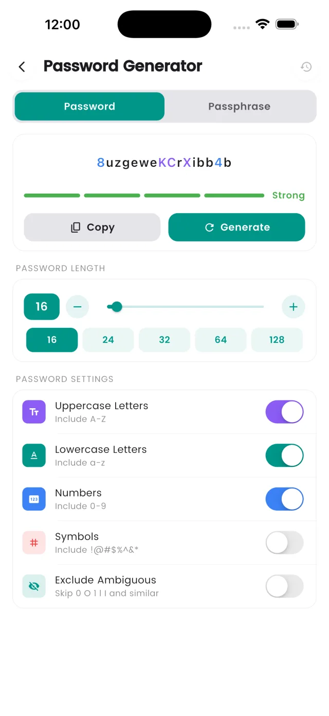 DroidPass strong password generator with length and character options